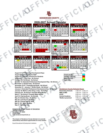 Henderson County Schools 2026-27 calendar