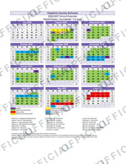 Hopkins County Schools 2026-27 calendar