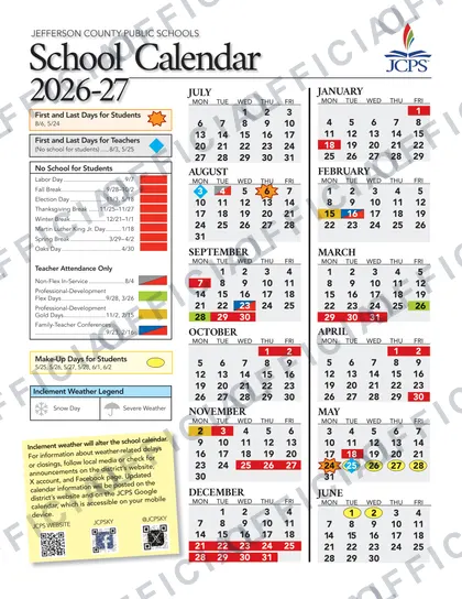 Jefferson County Public Schools 2026-27 calendar