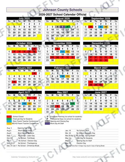 Johnson County Schools 2026-27 calendar