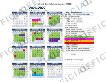 Lewis County Schools 2026-27 calendar
