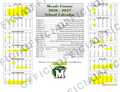 Meade County School 2026-27 calendar