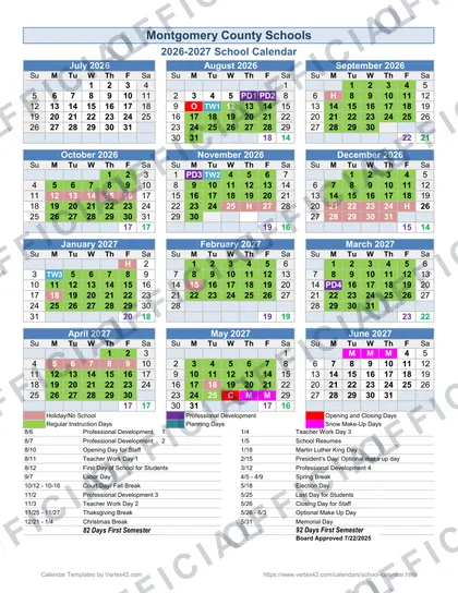Montgomery County Schools 2026-27 calendar