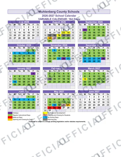 Muhlenberg County Schools 2026-27 calendar