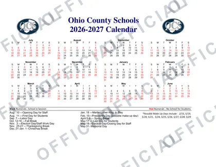 Ohio County Schools 2026-27 calendar