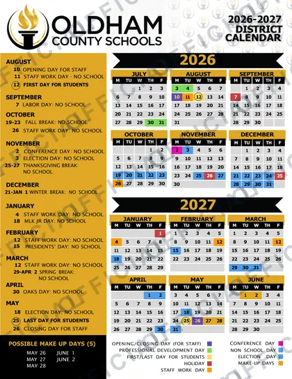 Oldham County Schools 2026-27 calendar