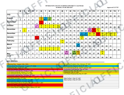 Pendleton County Schools 2026-27 calendar