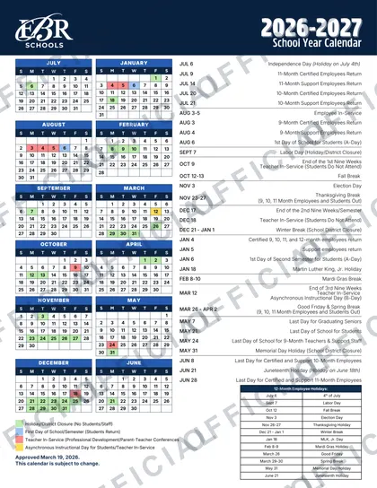 EBR Schools 2026-27 calendar