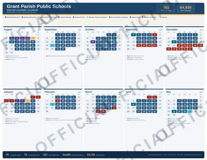 Grant Parish Public Schools 2026-27 calendar