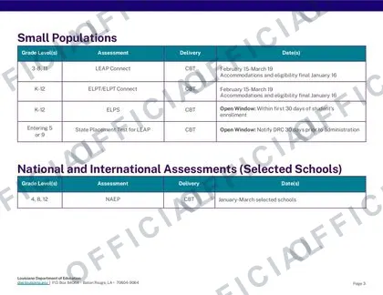 Louisiana Department of Education 2026-27 calendar