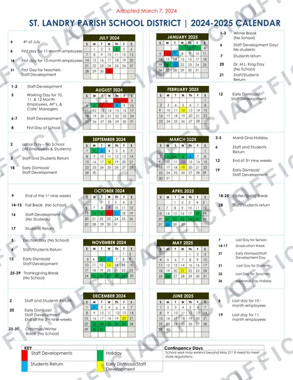St. Landry Parish School District 2026-27 calendar