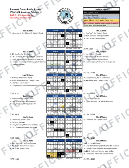 Somerset County Public Schools 2026-27 calendar