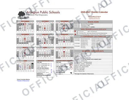 Arlington Public Schools 2026-27 calendar