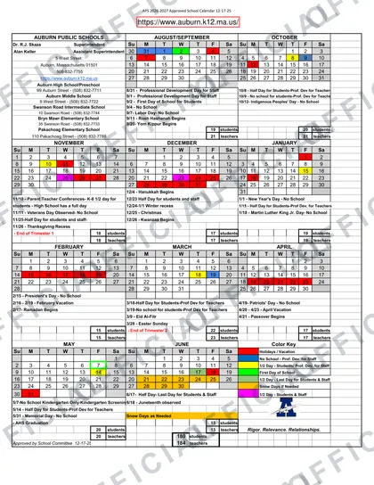 Auburn Public Schools 2026-27 calendar