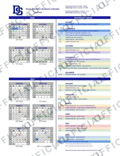 Dover-Sherborn 2026-27 calendar