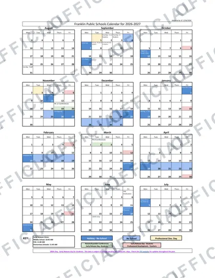 Franklin Public Schools 2026-27 calendar