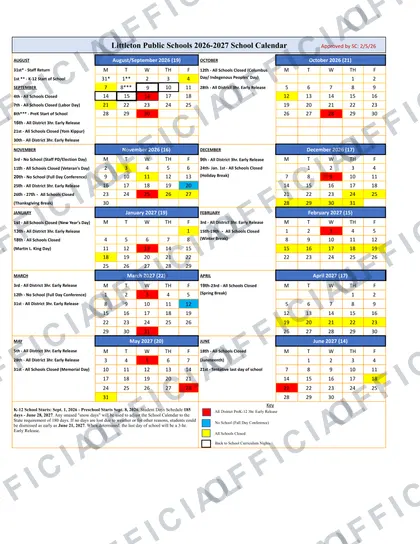 Littleton Public Schools 2026-27 calendar