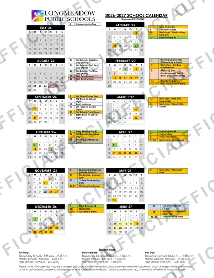 Longmeadow Public Schools 2026-27 calendar