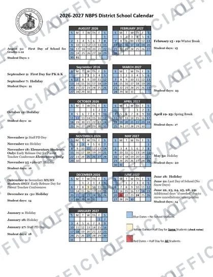 New Bedford Public Schools 2026-27 calendar