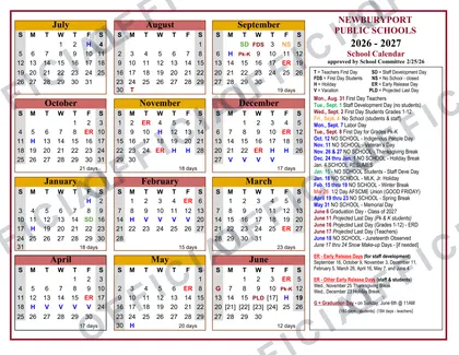 Newburyport Public Schools 2026-27 calendar