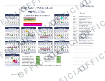 North Andover Public Schools 2026-27 calendar