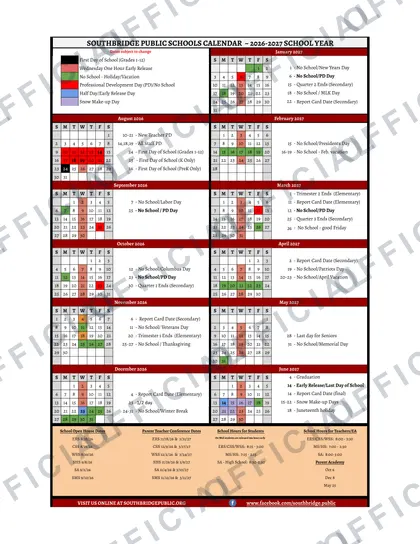 Southbridge Public Schools 2026-27 calendar