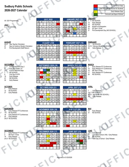 Sudbury Public Schools 2026-27 calendar