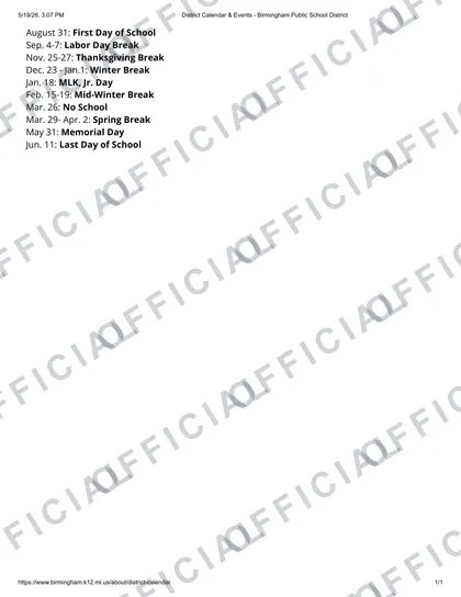 Birmingham Public School District 20-21 2026-27 calendar