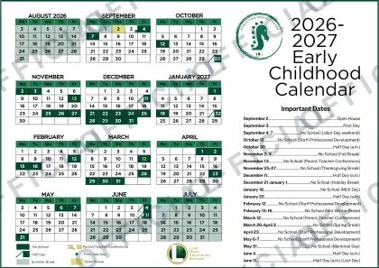 Early Childhood Center 2026-27 calendar
