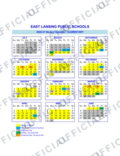 East Lansing Public Schools 2026-27 calendar