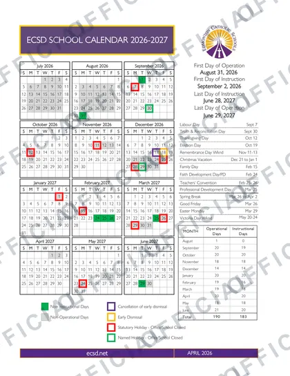 ECSD SCHOOL 2026-27 calendar