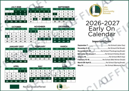 Lake Orion Community Schools Early On 2026-27 calendar