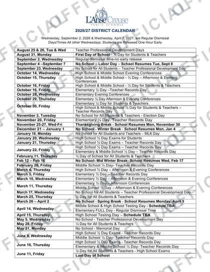 L'Anse Creuse Public Schools 2026-27 calendar