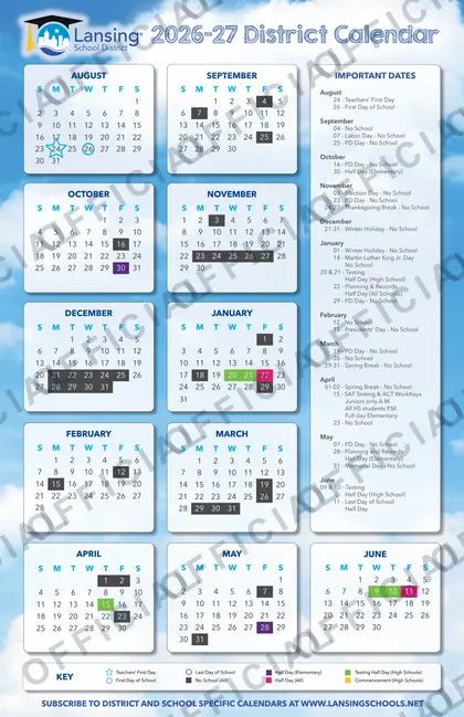 Lansing School District 2026-27 calendar