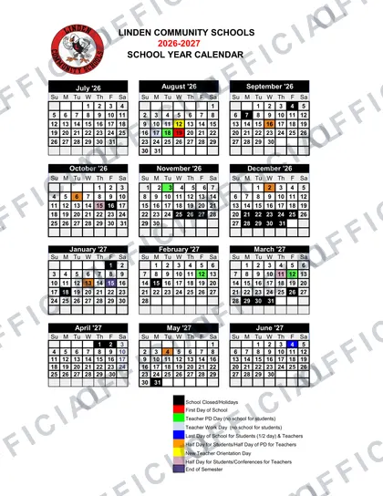 Linden Community Schools 2026-27 calendar