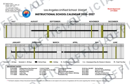 Los Angeles Unified School District 2026-27 calendar