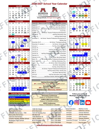 Muskegon Public Schools 2026-27 calendar