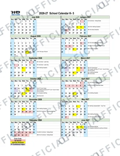 West Ottawa Public Schools 2026-27 calendar
