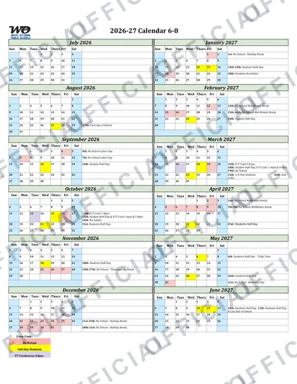 West Ottawa Public Schools 2026-27 calendar