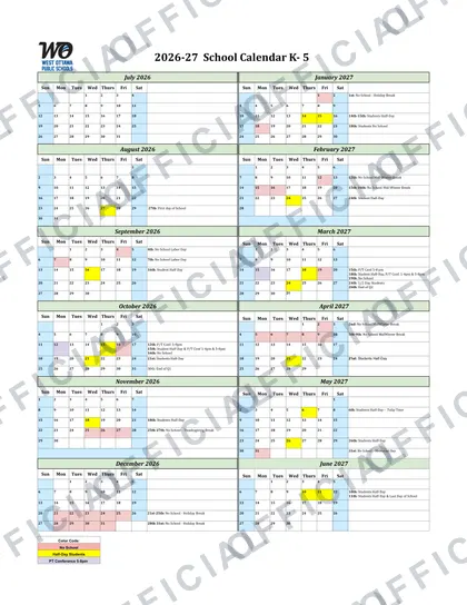 West Ottawa Public Schools 2026-27 calendar