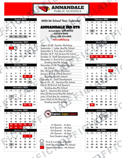 Annandale ISD 876 2026-27 calendar