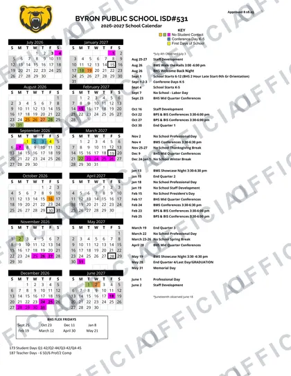 Cloquet Public Schools 2026-27 calendar