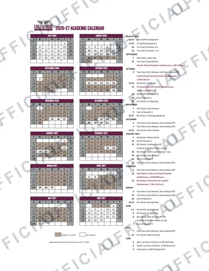 Eagle Ridge Academy 2026-27 calendar