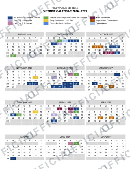 Foley Public Schools 2026-27 calendar