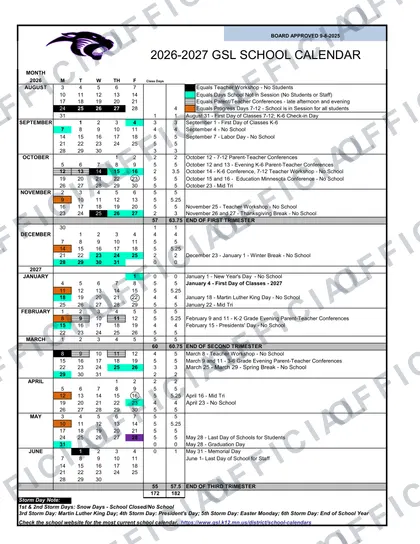 Glencoe-Silver Lake Public Schools GSL School 2026-27 calendar