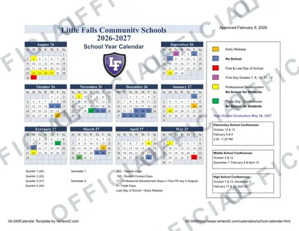 Little Falls Community Schools 2026-27 calendar