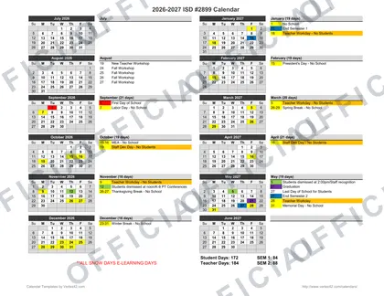 Plainview-Elgin-Millville Community School 2899 2026-27 calendar