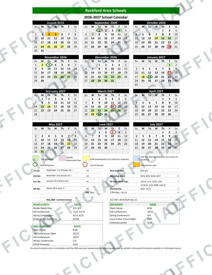 Rockford Area Schools ISD 883 2026-27 calendar