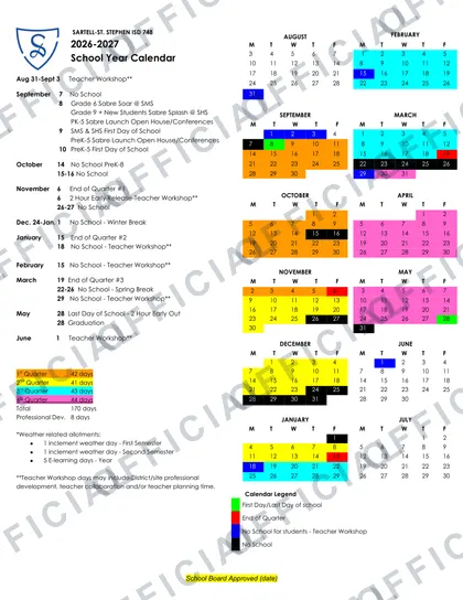 Sartell-St. Stephen ISD 748 2026-27 calendar