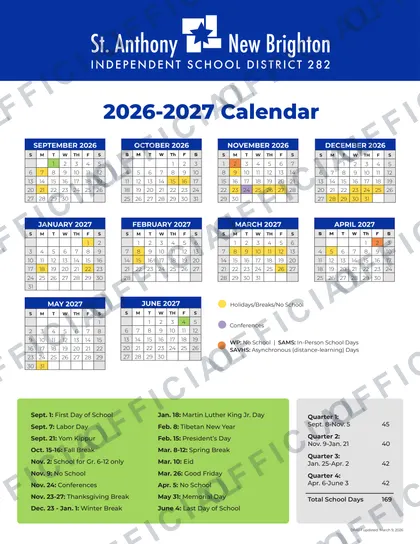 St. Anthony-New Brighton Isd 282 2026-27 calendar